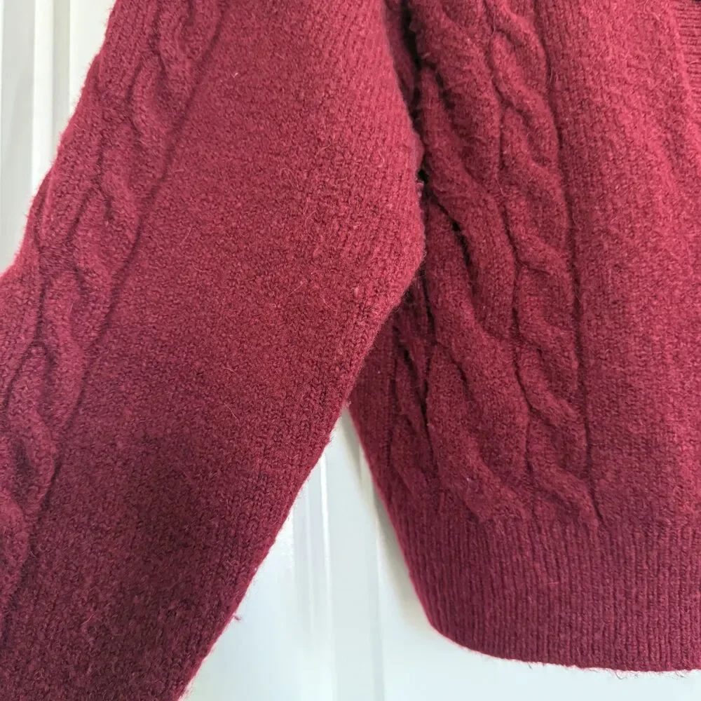 J. Crew Burgandy Red cable knit merino wool alpaca academia sweater Small